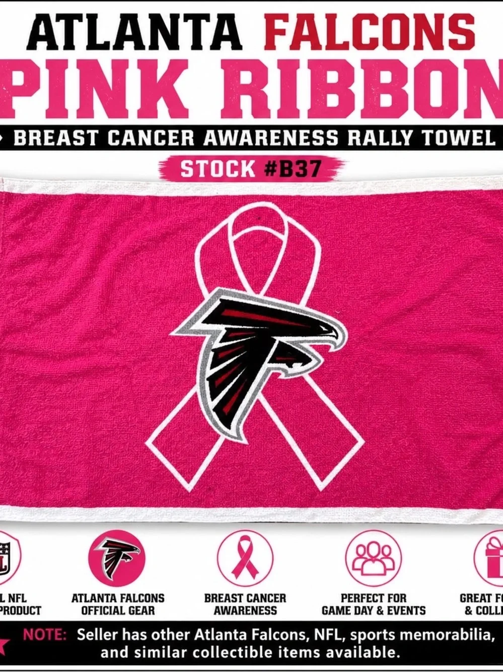 Atlanta Falcons Pink Ribbon Breast Cancer Awareness Rally Towel #B37